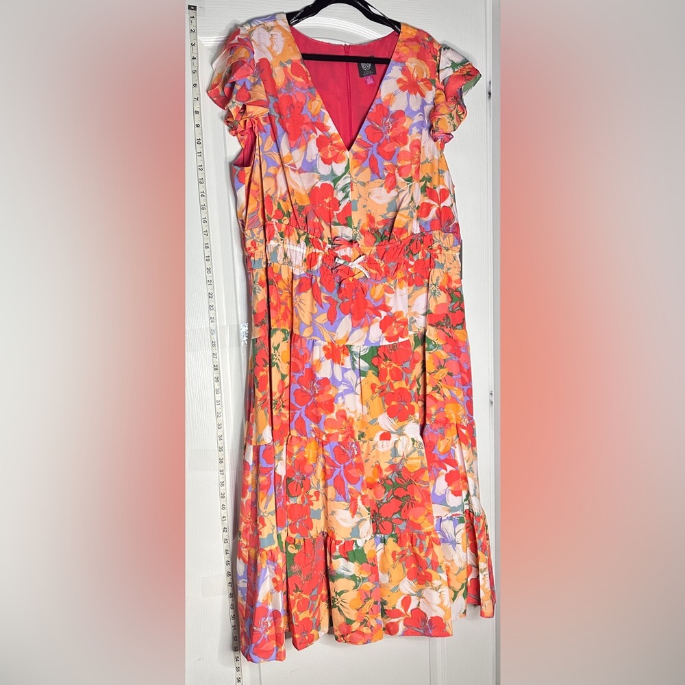 Vince Camuto Floral Midi Dress - Red, Orange, Purple
